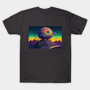 Imagination Mountain Land - Psychedelic Landscape - Paint Dripping 3D Illustration - Colorful Haunted Nature Scene T-Shirt